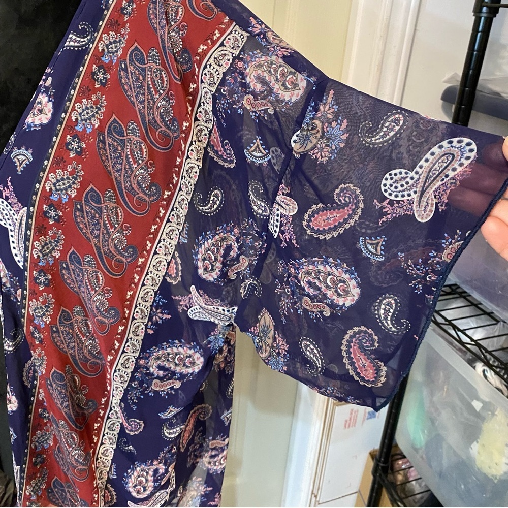 Loyo sheer paisley Light Kimono Wrap Shrug Shawl Swim Coverup Blue print flowy - Picture 4 of 6